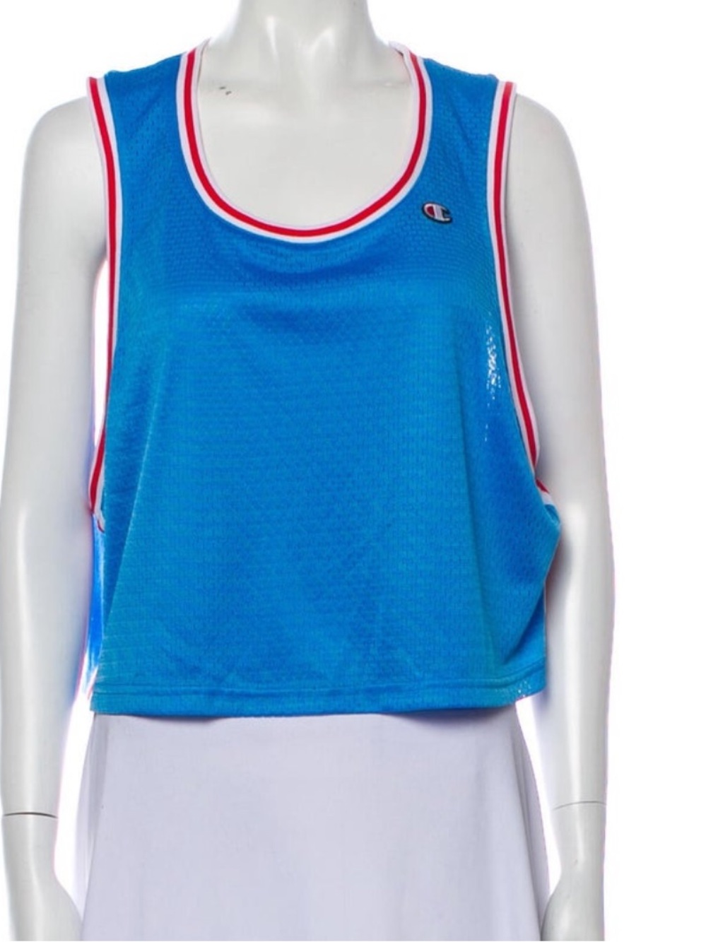 Champion Blue Mesh Cropped Tank with Red and White Trim